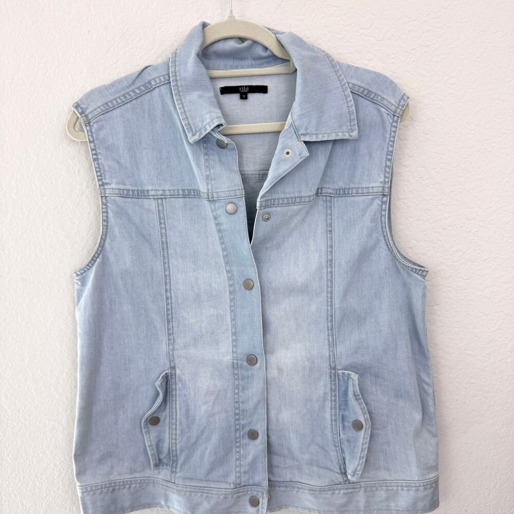 Tibi Womens Sleeveless Denim Vest Size S Streetwear Casual Light Wash Blue